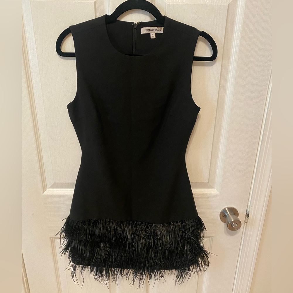 Elizabeth & James Black Ostrich Feather Hem Dress in a size 4 MSRP$495